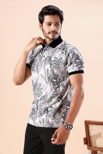 Men's Tropical Leaf Print Polo Tshirt: Bold Style for Every Outing