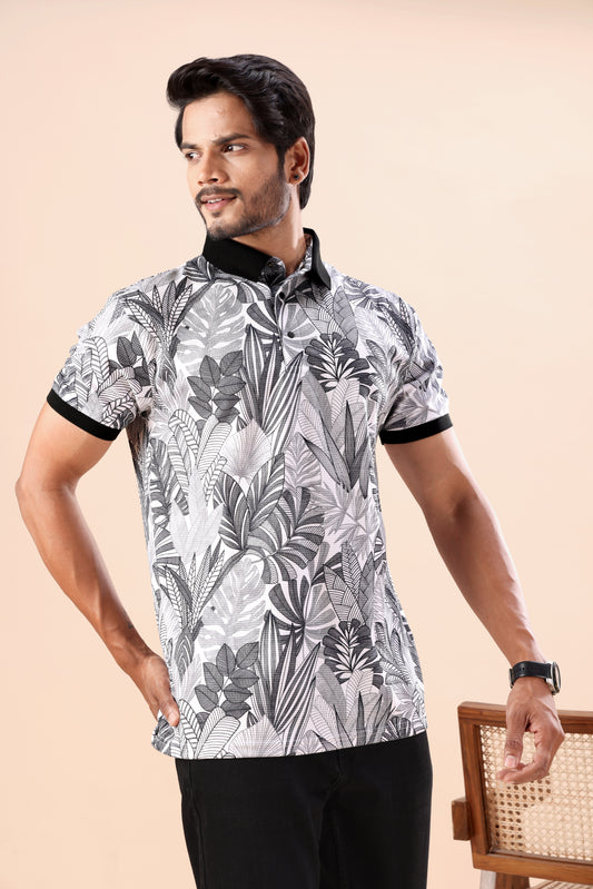 Men's Tropical Leaf Print Polo Tshirt: Bold Style for Every Outing