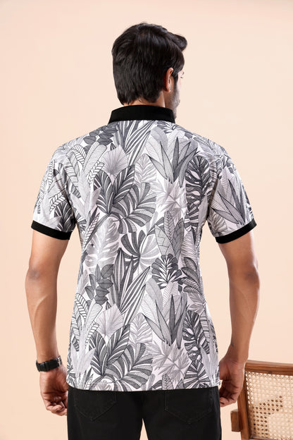 Men's Tropical Leaf Print Polo Tshirt: Bold Style for Every Outing