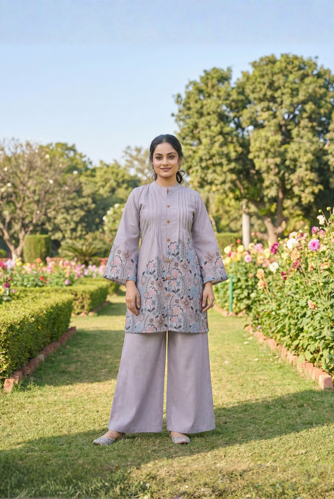 Elegant Grey Tunic Top and Plazo Set