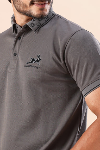 Men's Charcoal Grey Textured Polo Tshirt: Perfect for Daily Wear & Casual Outings