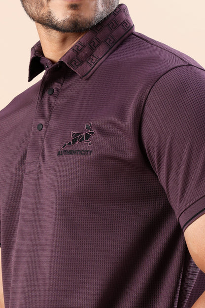 Men's Deep Wine Textured Polo Tshirt: Perfect for Daily Wear & Casual Outings