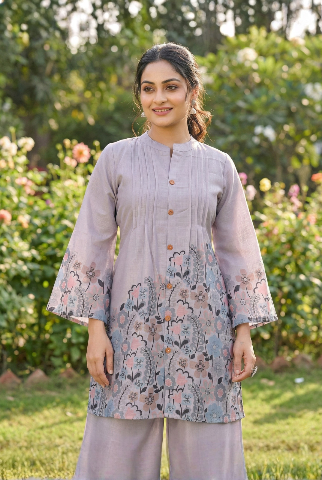 Elegant Grey Tunic Top and Plazo Set