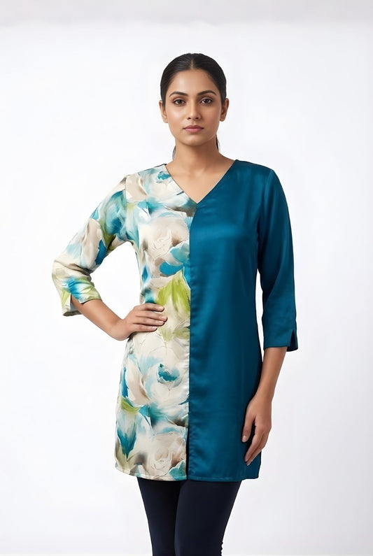 Premium Smooth Finish Teal Blue Floral Shirt : Premium Outfit