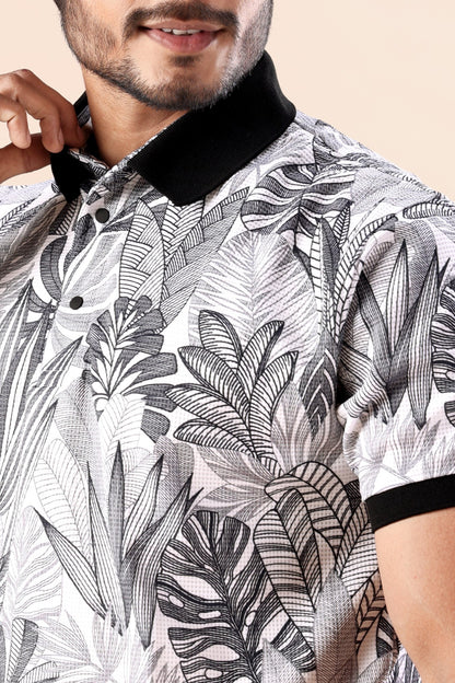 Men's Tropical Leaf Print Polo Tshirt: Bold Style for Every Outing