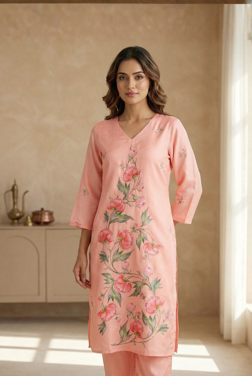 Elegant Peach Kurti Pair for Daily Wear