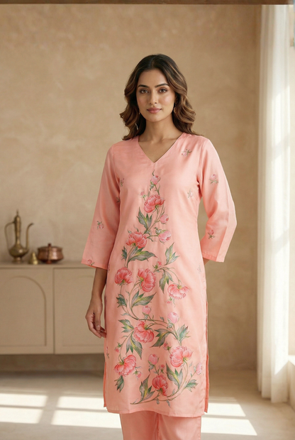 Elegant Peach Kurti Pair for Daily Wear