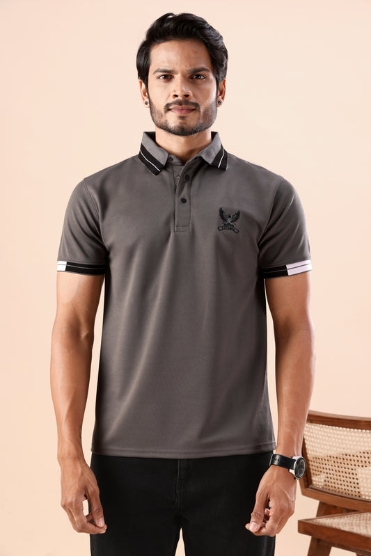 Charcoal Grey Micro-Textured Polo Tshirt