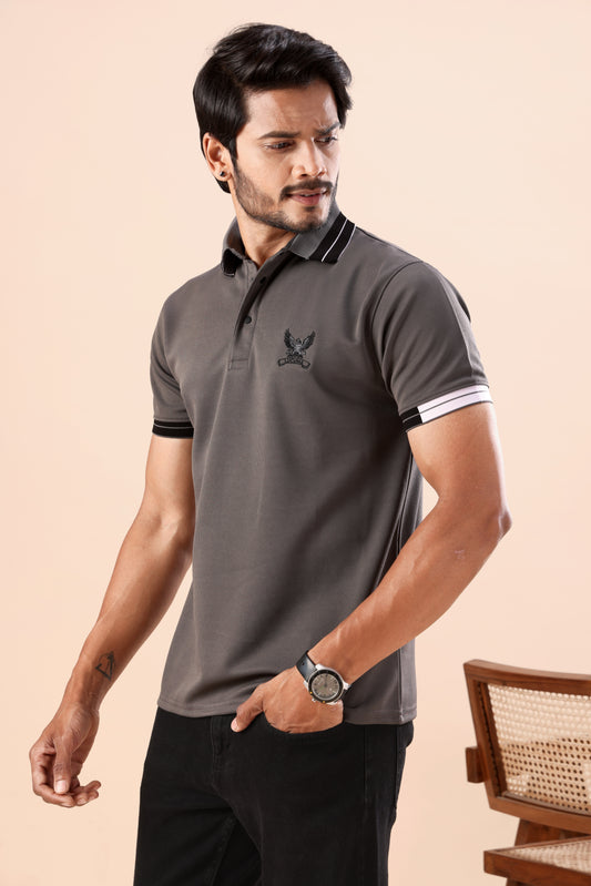 Charcoal Grey Micro-Textured Polo Tshirt
