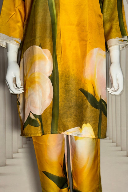 Sunny Yellow Soft Glass Satin Daily Wear CO-Ord Set