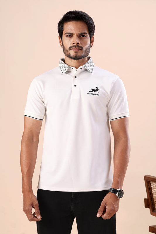 Men's Arctic White Textured Polo Tshirt: Perfect for Daily Wear & Casual Outings
