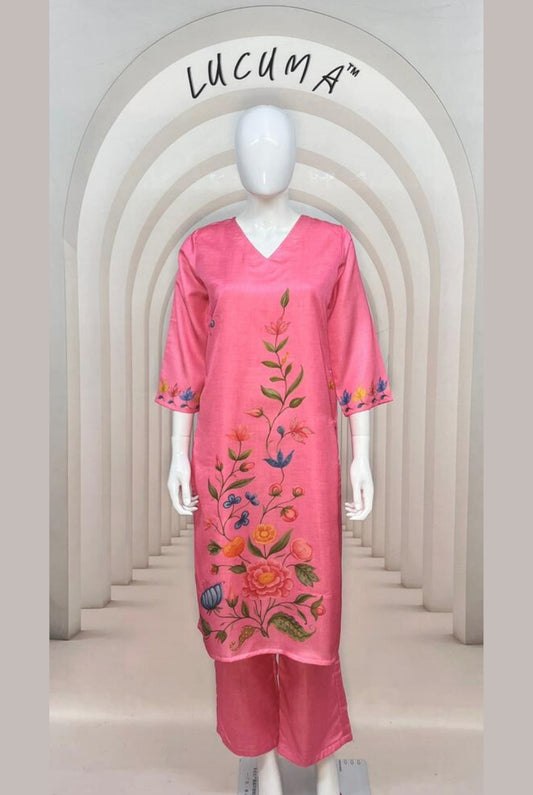 Pink Floral Smooth Glass Satin Daily Wear Set