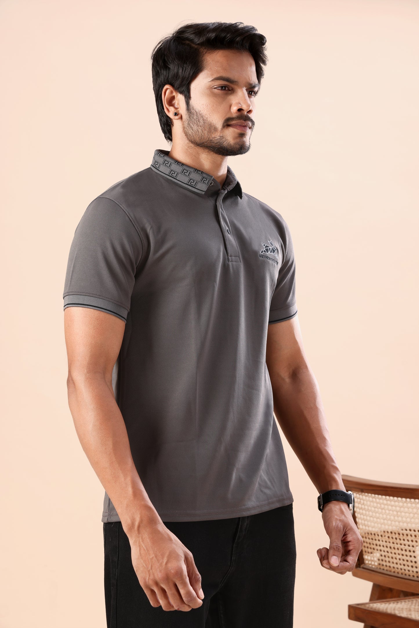 Men's Charcoal Grey Textured Polo Tshirt: Perfect for Daily Wear & Casual Outings