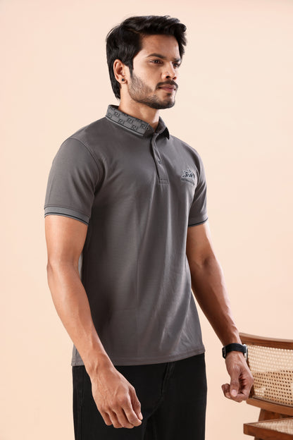Men's Charcoal Grey Textured Polo Tshirt: Perfect for Daily Wear & Casual Outings
