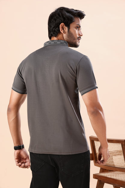 Men's Charcoal Grey Textured Polo Tshirt: Perfect for Daily Wear & Casual Outings