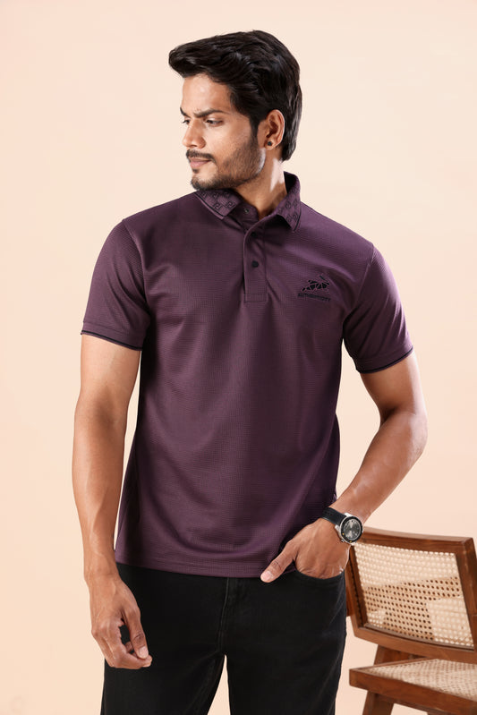 Men's Deep Wine Textured Polo Tshirt: Perfect for Daily Wear & Casual Outings