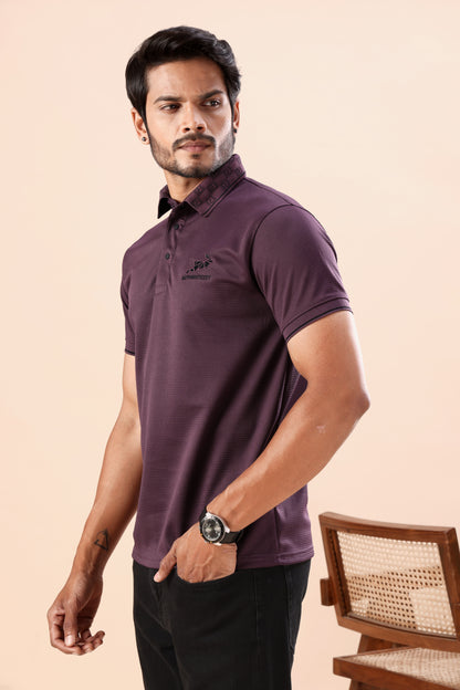 Men's Deep Wine Textured Polo Tshirt: Perfect for Daily Wear & Casual Outings