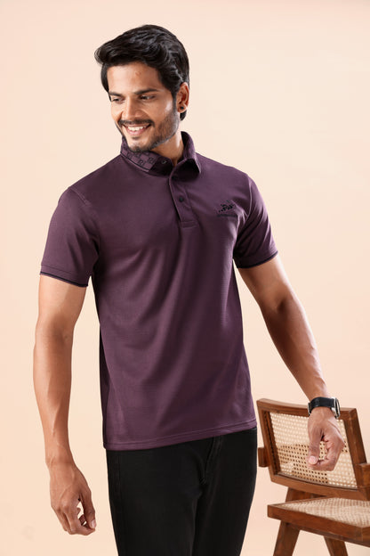 Men's Deep Wine Textured Polo Tshirt: Perfect for Daily Wear & Casual Outings