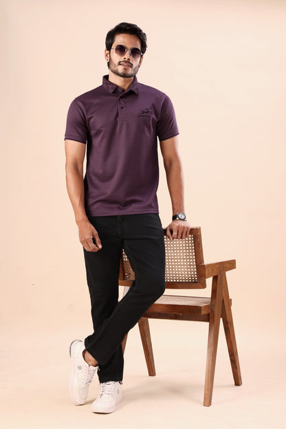Men's Deep Wine Textured Polo Tshirt: Perfect for Daily Wear & Casual Outings
