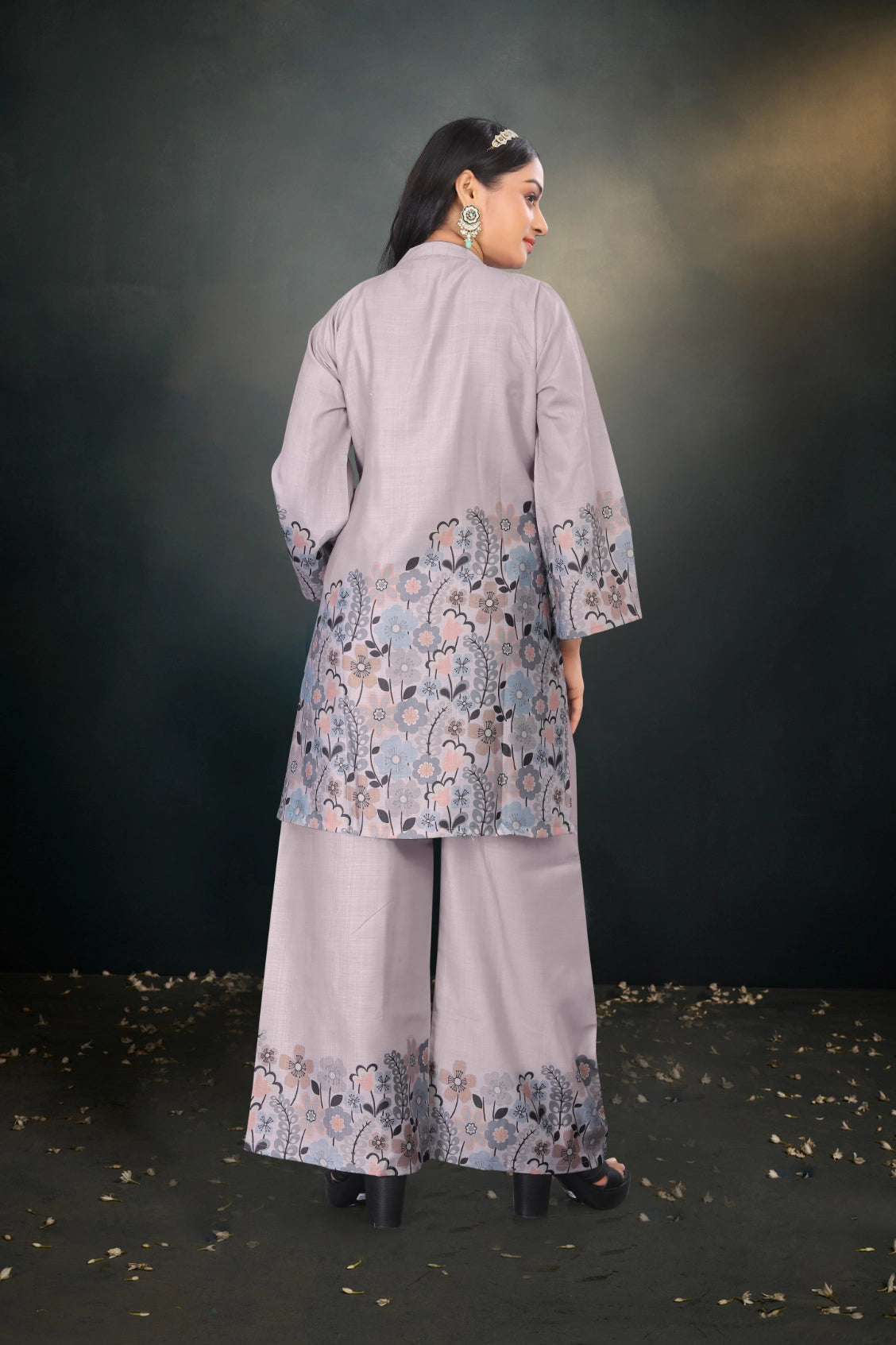 Elegant Grey Tunic Top and Plazo Set