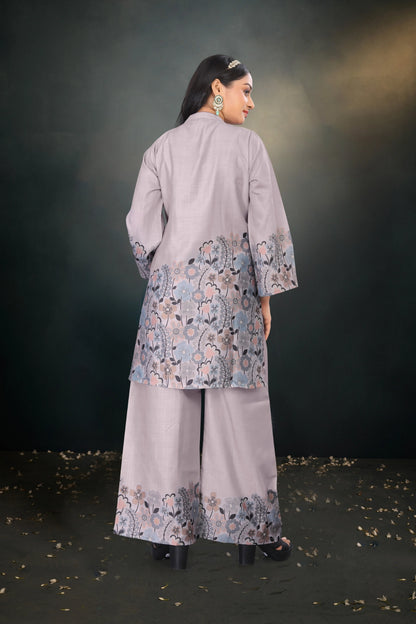 Elegant Grey Tunic Top and Plazo Set