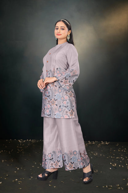 Elegant Grey Tunic Top and Plazo Set