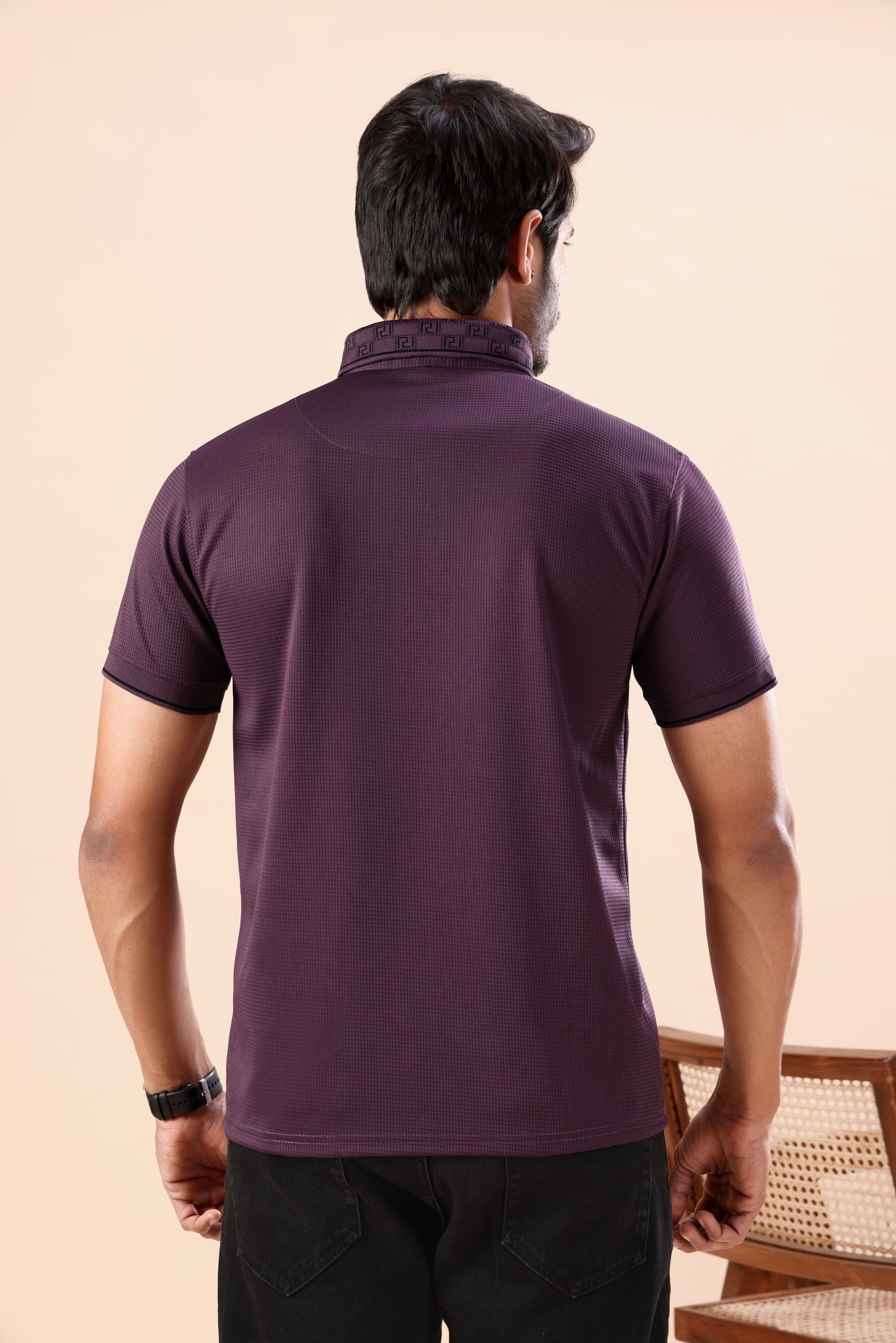 Men's Deep Wine Textured Polo Tshirt: Perfect for Daily Wear & Casual Outings