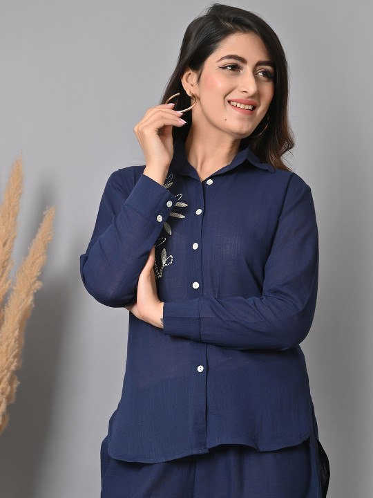 Navy Blue Co-ord set for Daily Wear Touch Up Embroidery
