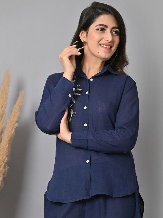 Navy Blue Co-ord set for Daily Wear Touch Up Embroidery