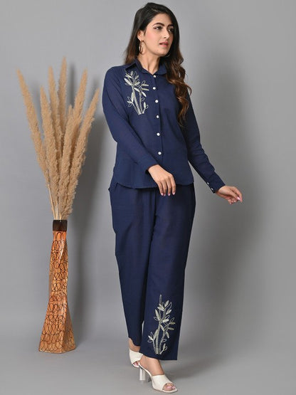 Navy Blue Co-ord set for Daily Wear Touch Up Embroidery