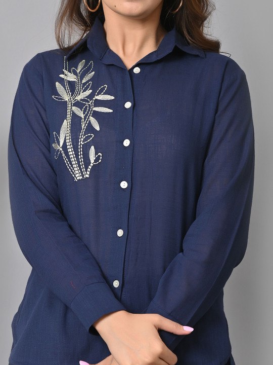 Navy Blue Co-ord set for Daily Wear Touch Up Embroidery