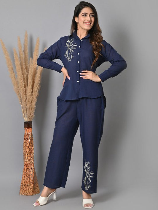 Navy Blue Co-ord set for Daily Wear Touch Up Embroidery