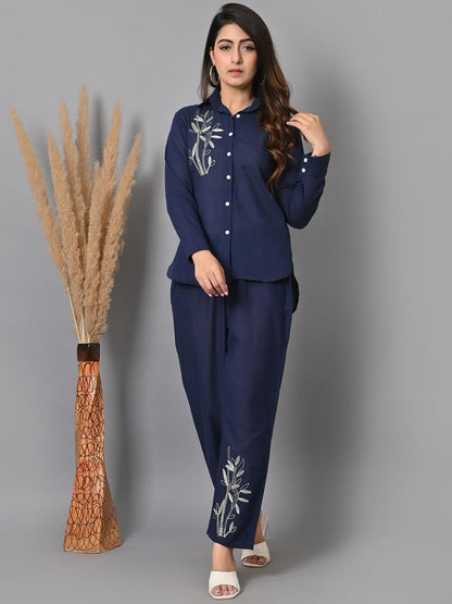 Navy Blue Co-ord set for Daily Wear Touch Up Embroidery