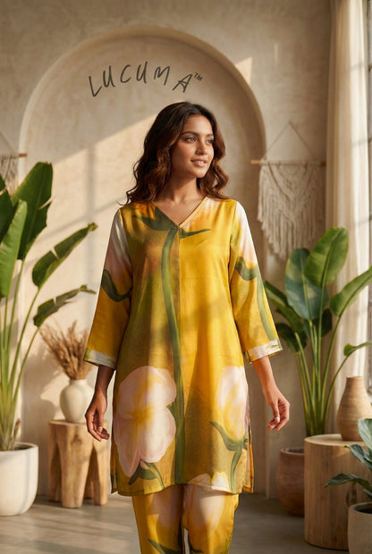 Sunny Yellow Soft Glass Satin Daily Wear CO-Ord Set