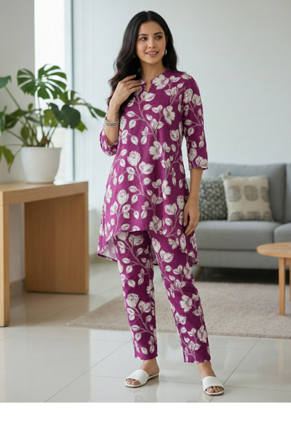 C-CUT Style Co-ord Set in Deep Wine Print