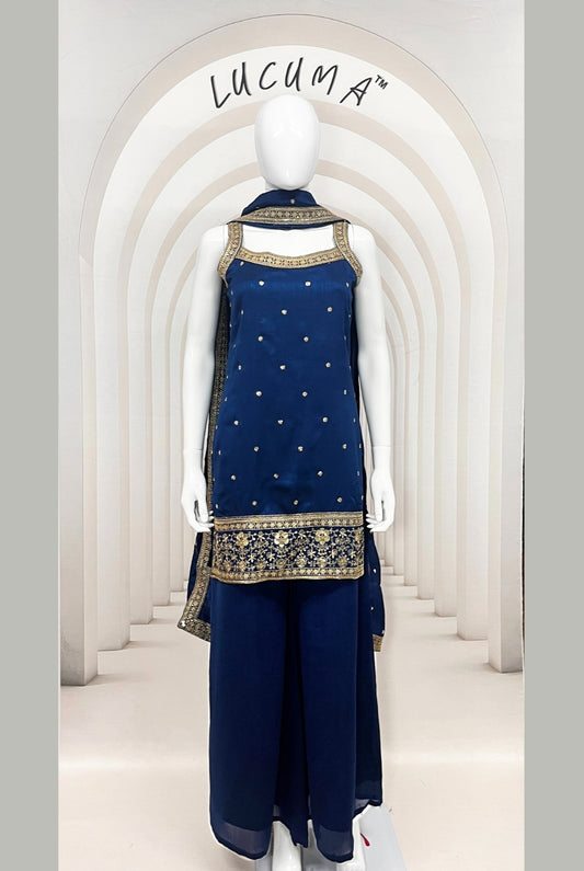 Gorgeous Royal Blue Silk Spaghetti Sharara Suit