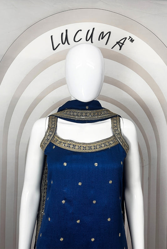 Gorgeous Royal Blue Silk Spaghetti Sharara Suit