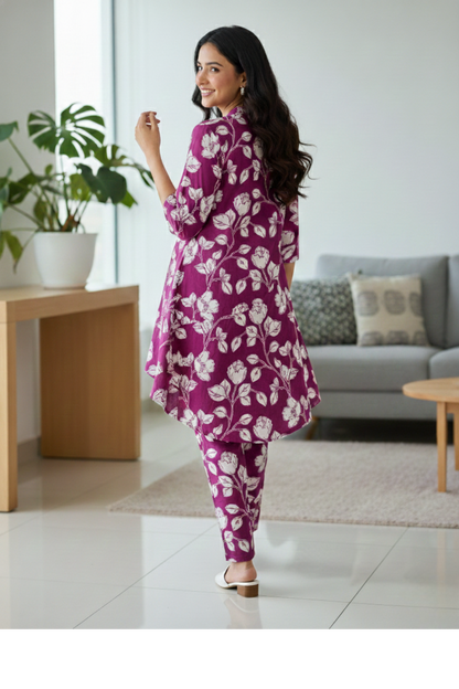 C-CUT Style Co-ord Set in Deep Wine Print