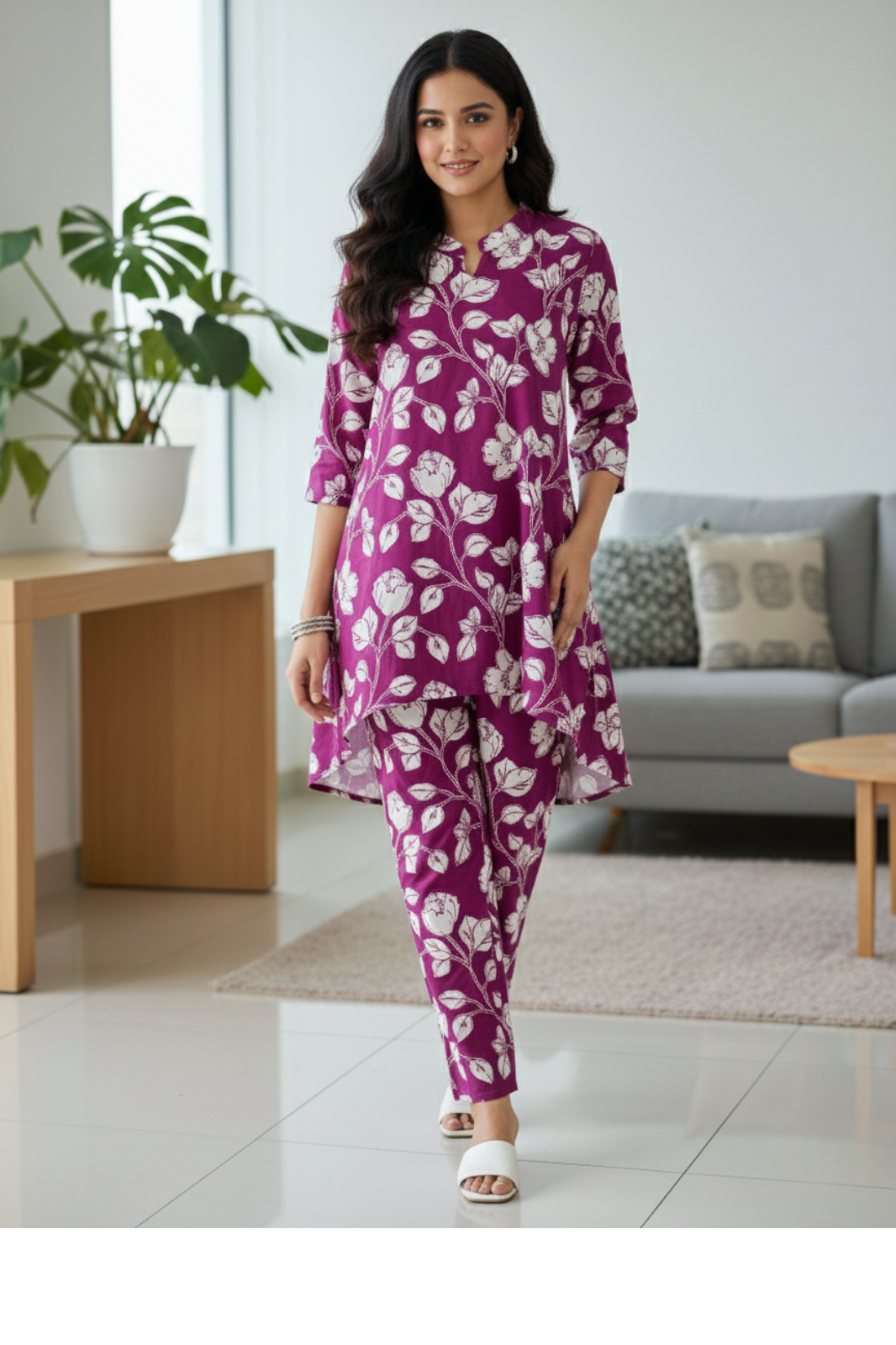 C-CUT Style Co-ord Set in Deep Wine Print