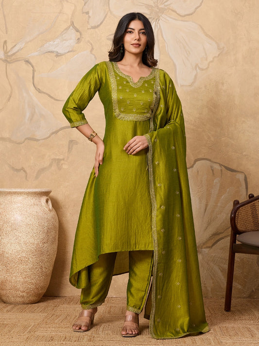 Luxurious Lemon Yellow Silk Blend 3-Piece Set