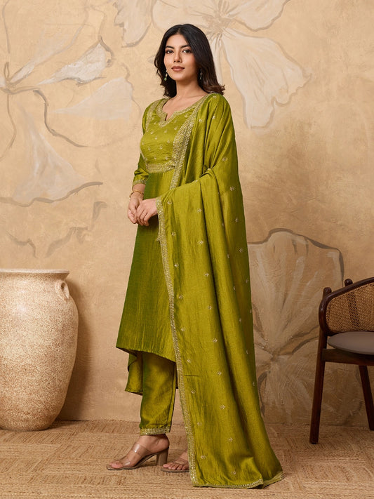 Luxurious Lemon Yellow Silk Blend 3-Piece Set