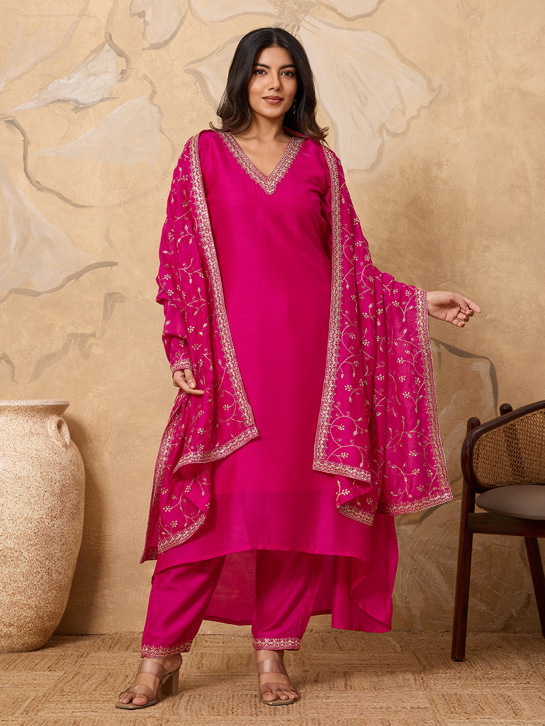 Full-Length Anarkali Suit with Heavy Dupatta Work