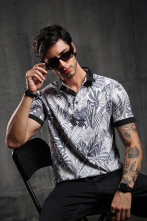 Men's Tropical Leaf Print Polo Tshirt: Bold Style for Every Outing