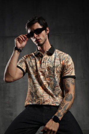 Men's Feather Print Polo Tshirt: Stylish Choice for Weekend Trips