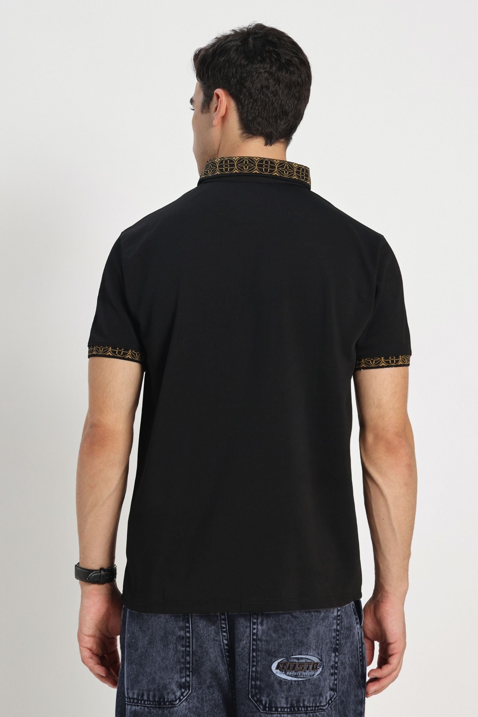 Premium Black Gold-Tipped Polo T-Shirt with Bear Embroidery - Image 4