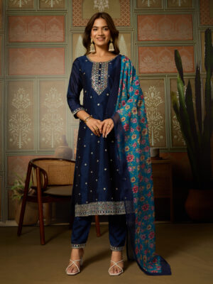 Straight Cut Suit Set with Rich Embroidery and Digital Print Dupatta