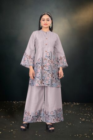 Elegant Grey Tunic Top and Plazo Set