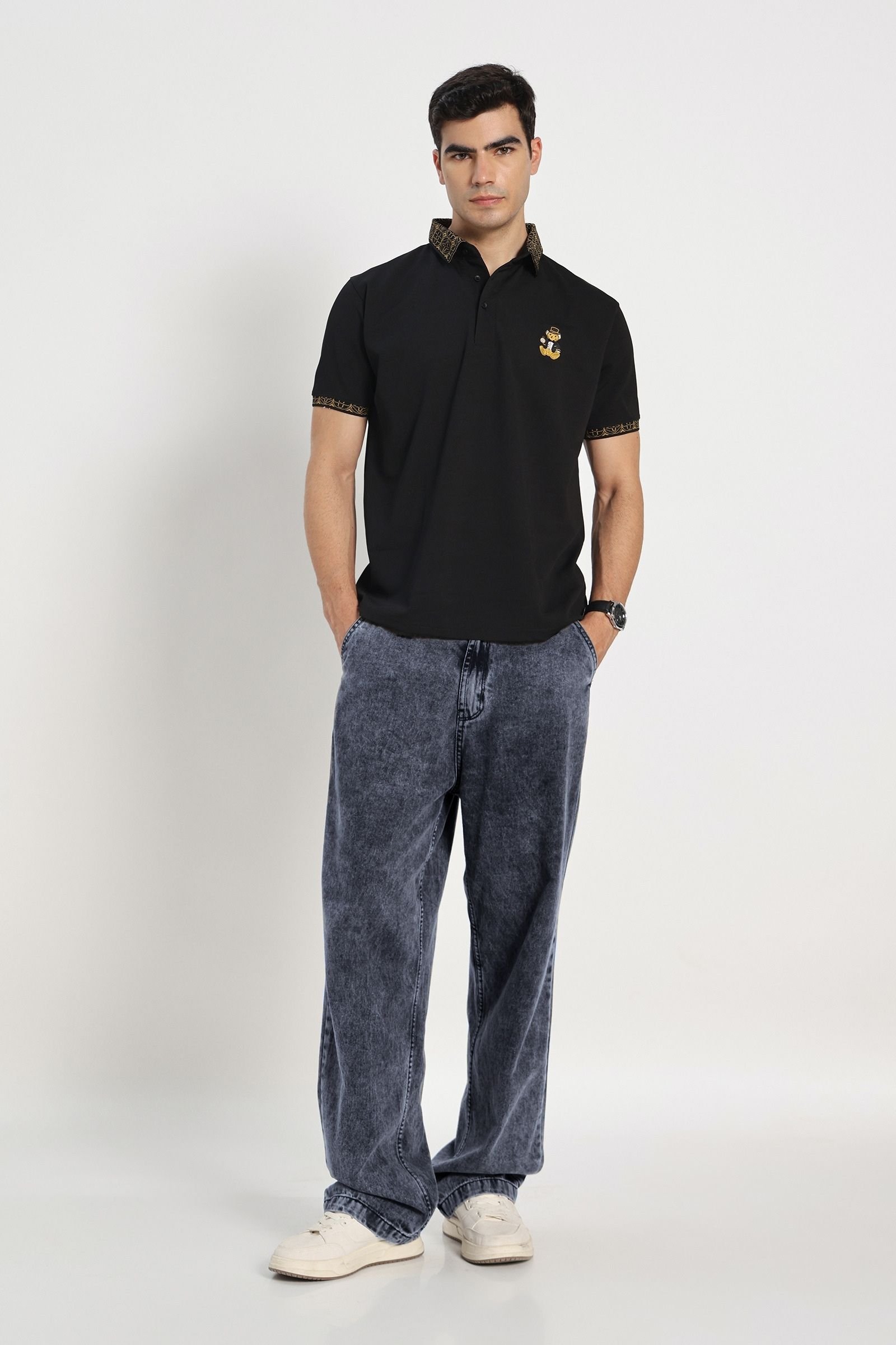 Premium Black Gold-Tipped Polo T-Shirt with Bear Embroidery - Image 6