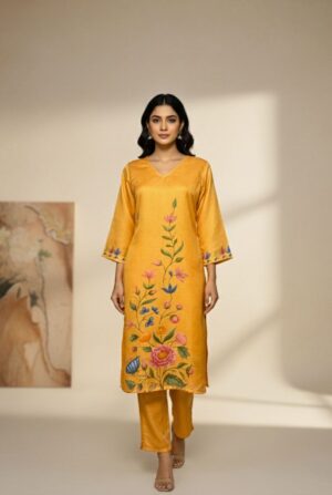 Orange Floral Soft Glass Satin Daily Wear Set