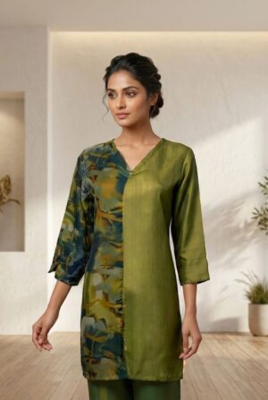 Premium Smooth Finish Olive Green Floral Shirt : Premium Outfit